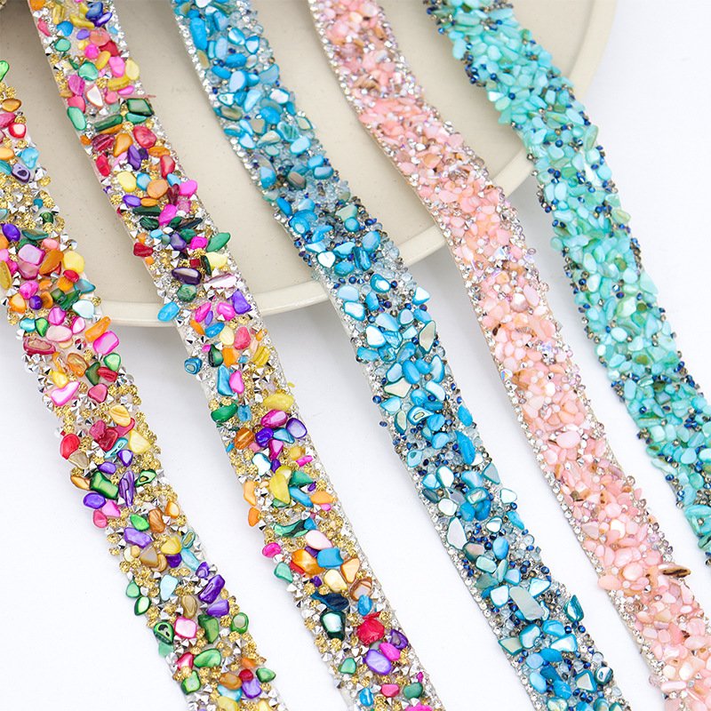 Wholesale Luxury Embroidery Border Applique 3D Rhinestone Resin crystal tape Colored stone hot melting diy sticker Lace Trim