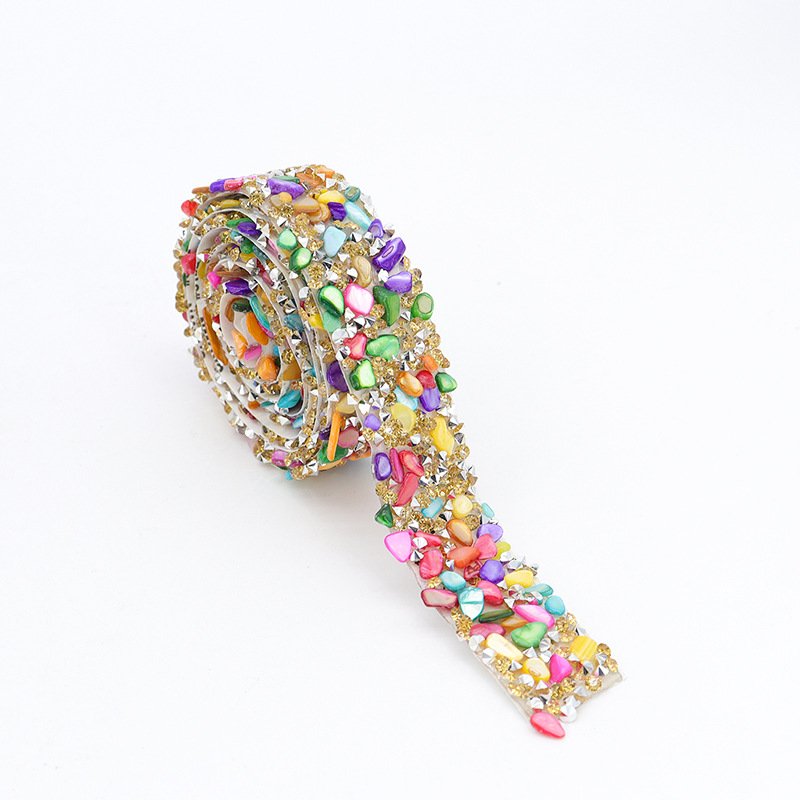 Wholesale Luxury Embroidery Border Applique 3D Rhinestone Resin crystal tape Colored stone hot melting diy sticker Lace Trim