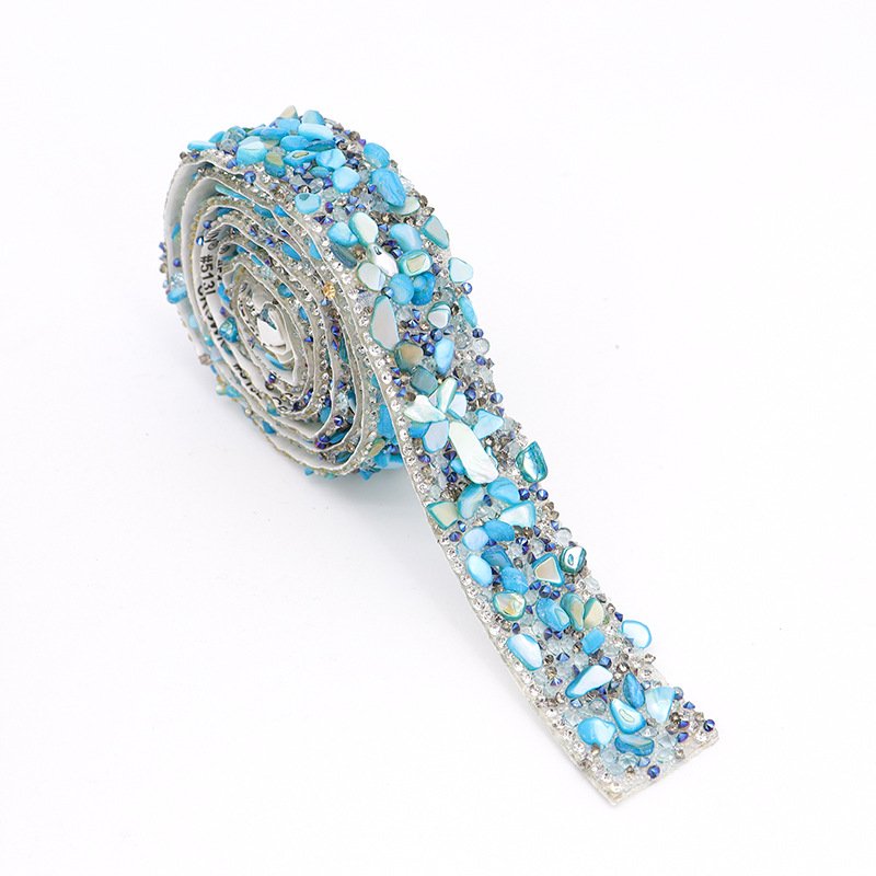 Wholesale Luxury Embroidery Border Applique 3D Rhinestone Resin crystal tape Colored stone hot melting diy sticker Lace Trim