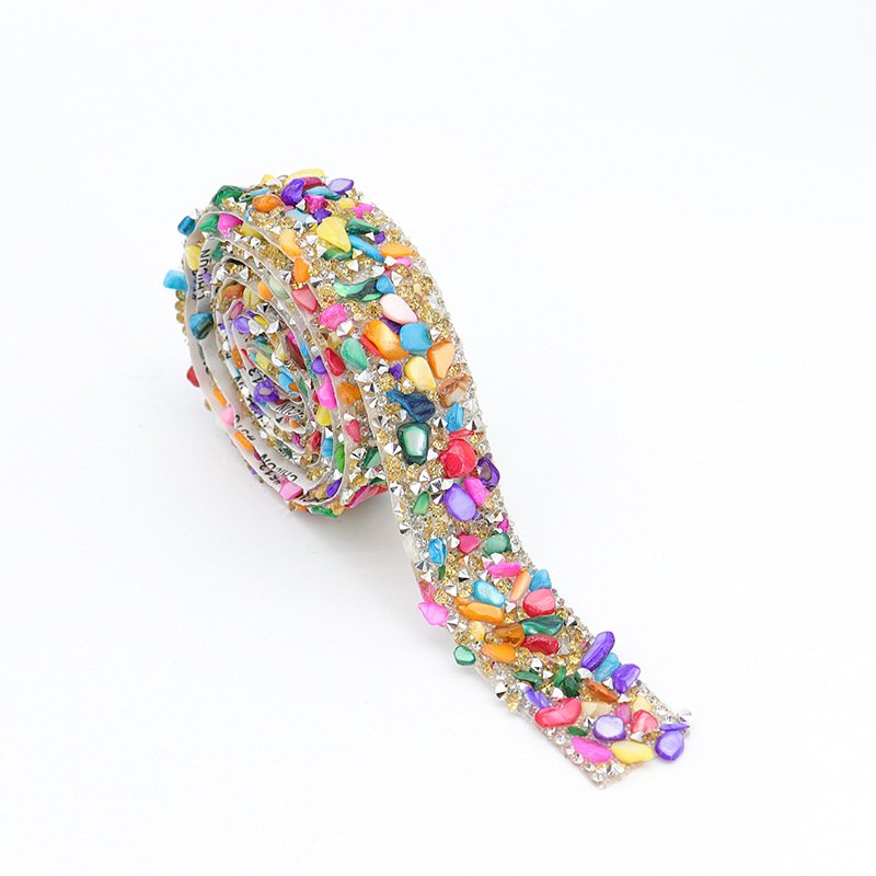 Wholesale Luxury Embroidery Border Applique 3D Rhinestone Resin crystal tape Colored stone hot melting diy sticker Lace Trim