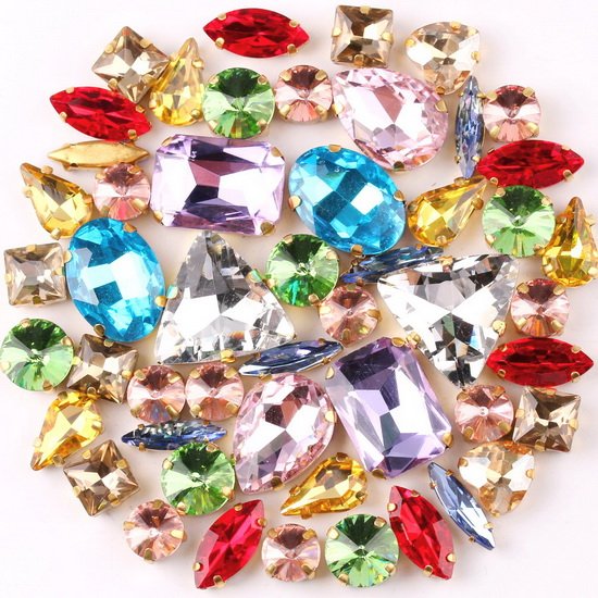 DIY Wedding Dress Decoration Accessories High Quality Mixed Shape Crystal Clear Glass Sew On Claw Rhinestones