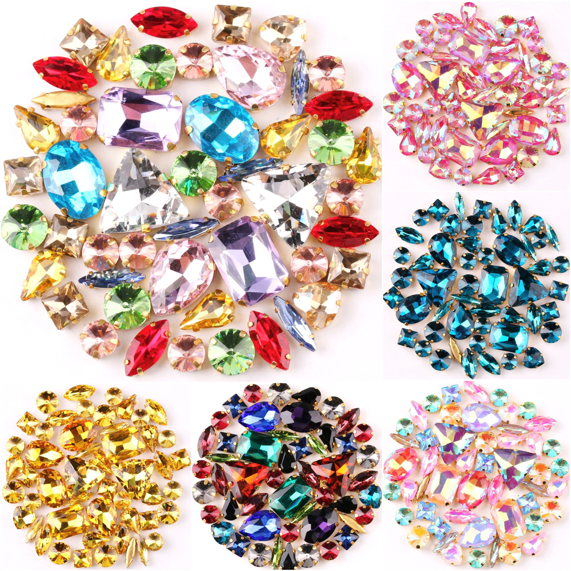 DIY Wedding Dress Decoration Accessories High Quality Mixed Shape Crystal Clear Glass Sew On Claw Rhinestones