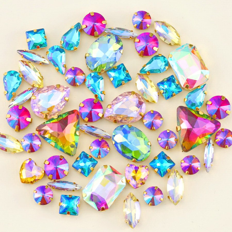 DIY Wedding Dress Decoration Accessories High Quality Mixed Shape Crystal Clear Glass Sew On Claw Rhinestones