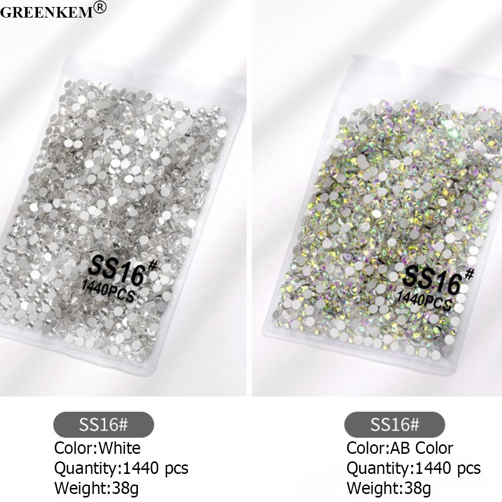 New Bling AB Holographic Flash Nail Glass Rhinestone Set Art Decoration Crystal Flat Base ss3-ss20 1440pcs Nail Art Rhinestones