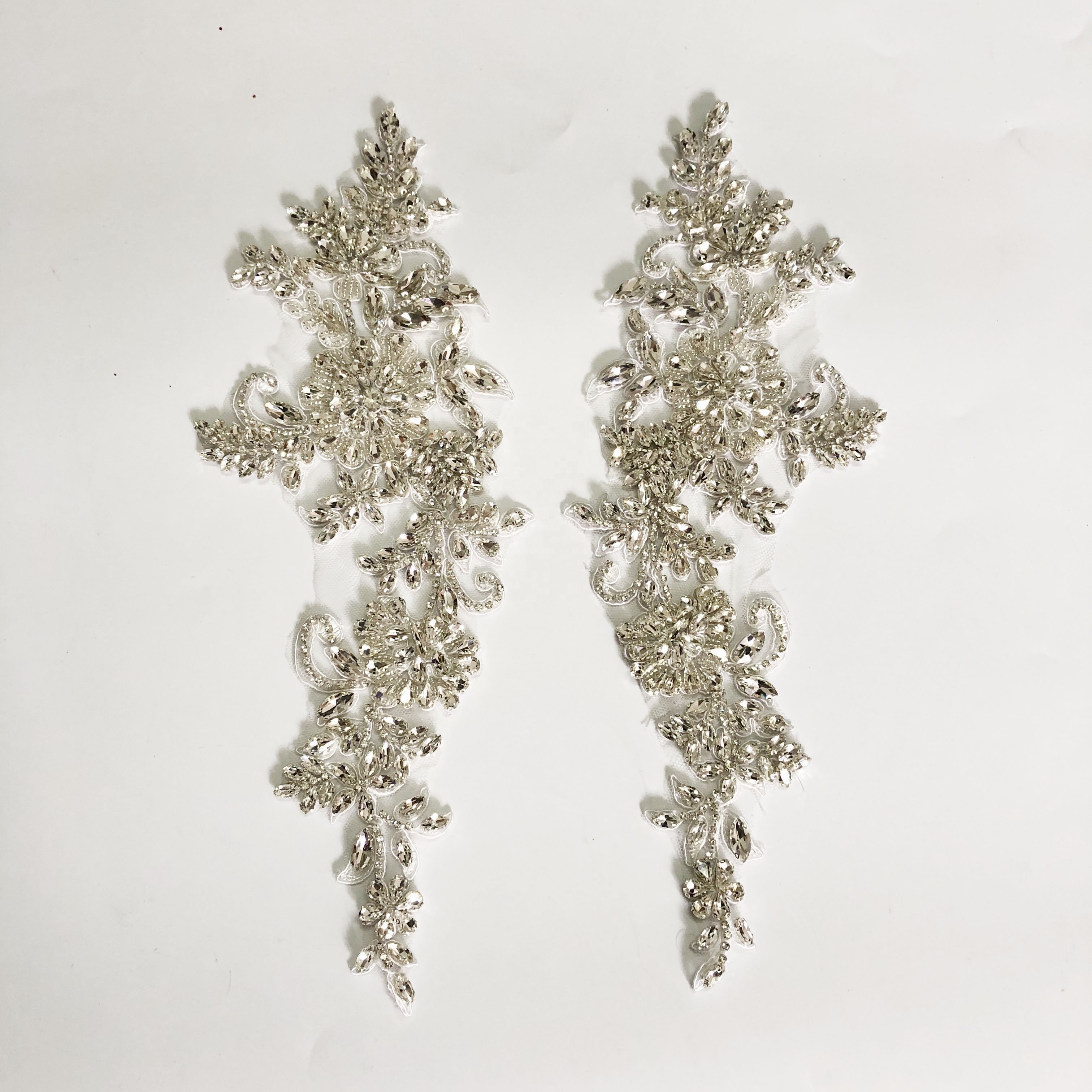 Handmade bridal embroidery diamond rhinestone crystal applique pair LT3437