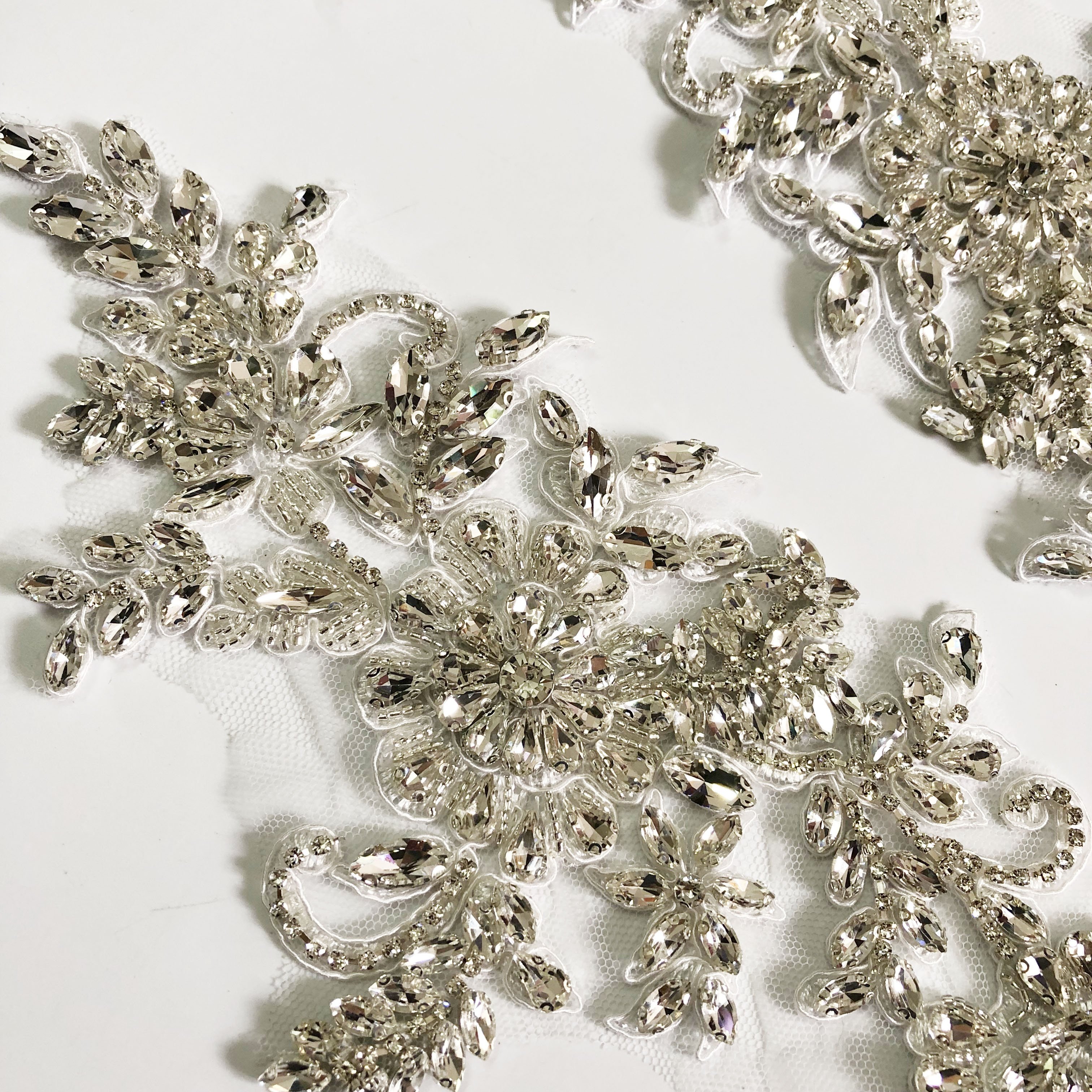 Handmade bridal embroidery diamond rhinestone crystal applique pair LT3437