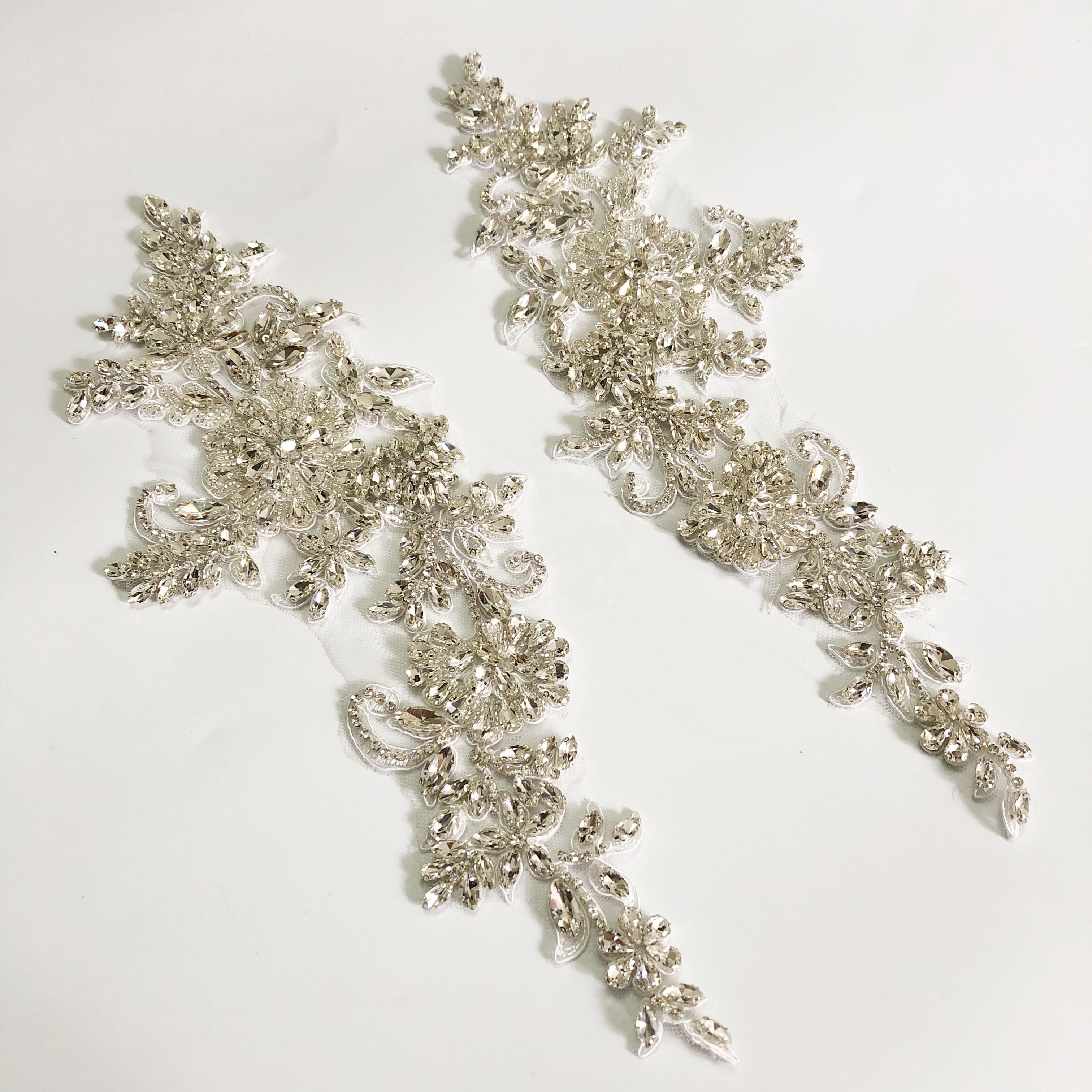 Handmade bridal embroidery diamond rhinestone crystal applique pair LT3437
