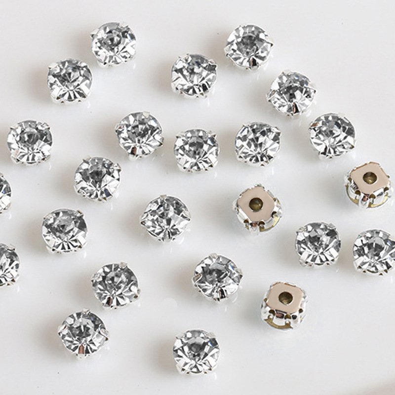 Crystal Sew on Strass Metal Claw Sew on Stone , 3-10mm Gold Silver Claw Setting Glass Rhinestones for Clothing