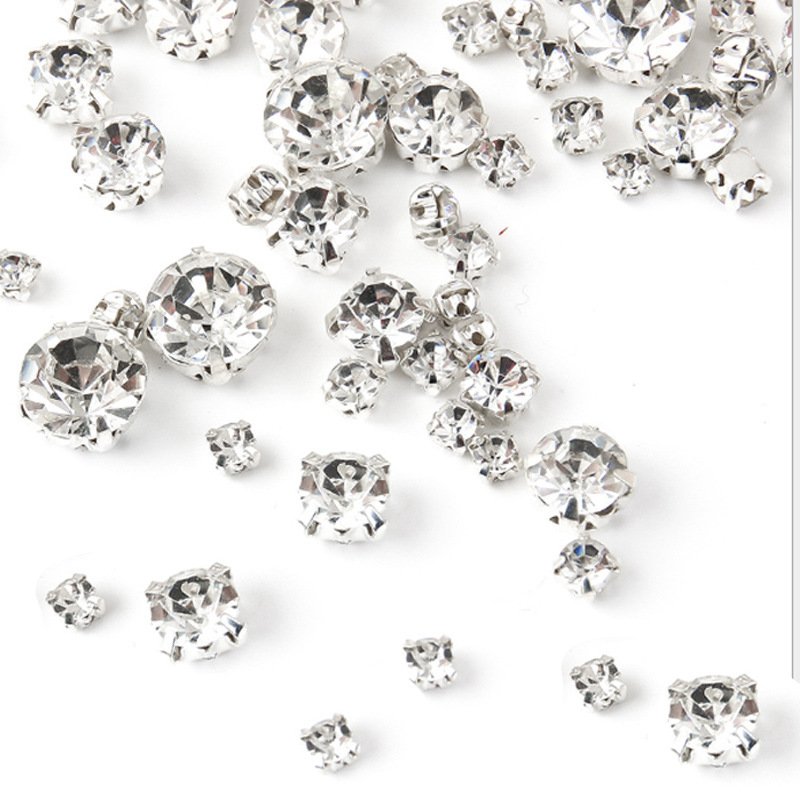 Crystal Sew on Strass Metal Claw Sew on Stone , 3-10mm Gold Silver Claw Setting Glass Rhinestones for Clothing
