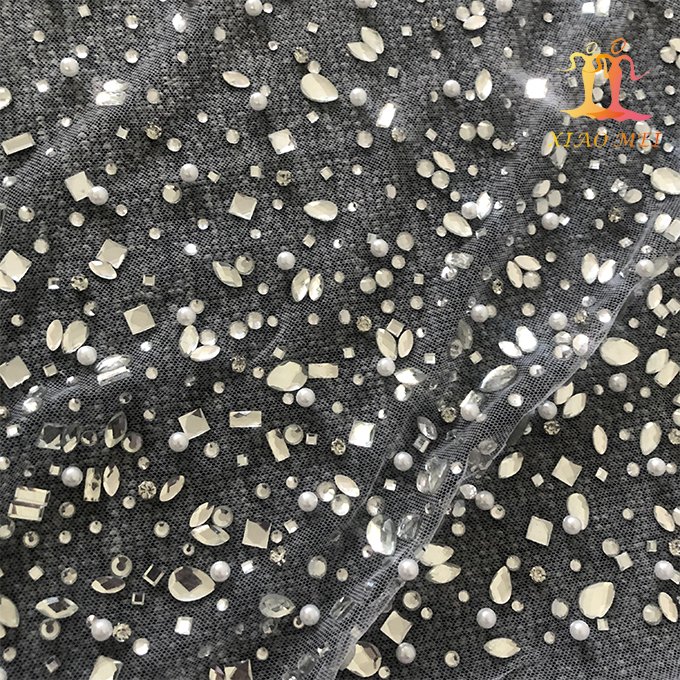 High quality bling Evening dress heavy rhinestone tulle lace fabric XM-CF0136