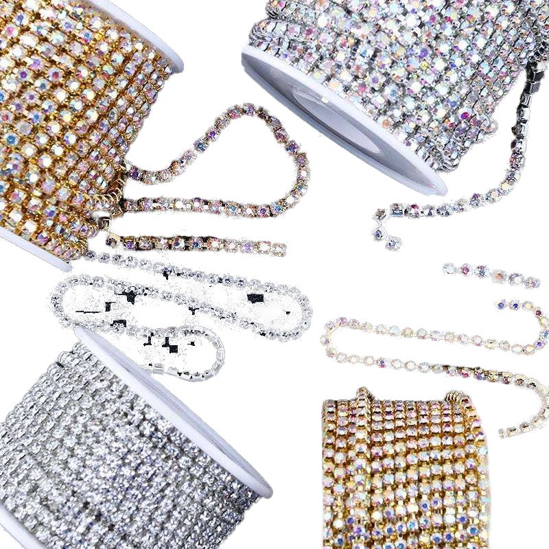 Wholesale 3mm claw rhinestones cup chain Crystal AB rhinestone chain roll for jewelry making