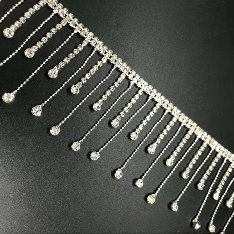 Wholesale Crystals Supplier Crafts Clothes Accessories Chain Flat Back Transparent Fringe Rhinestone Trim