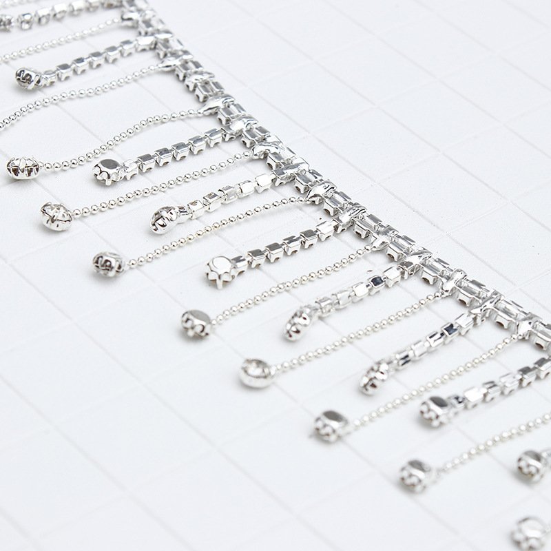 Wholesale Crystals Supplier Crafts Clothes Accessories Chain Flat Back Transparent Fringe Rhinestone Trim