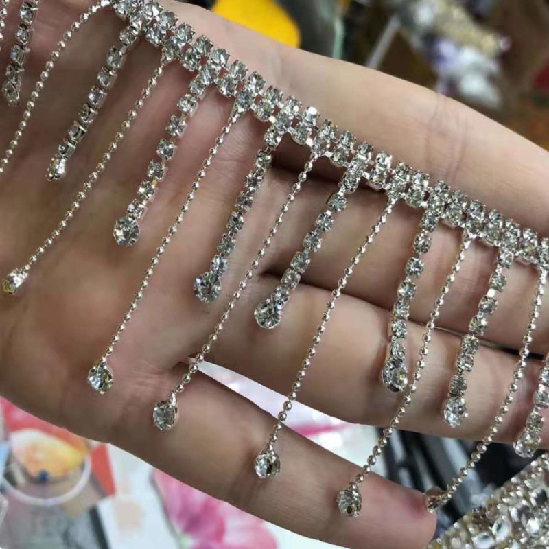 Wholesale Crystals Supplier Crafts Clothes Accessories Chain Flat Back Transparent Fringe Rhinestone Trim