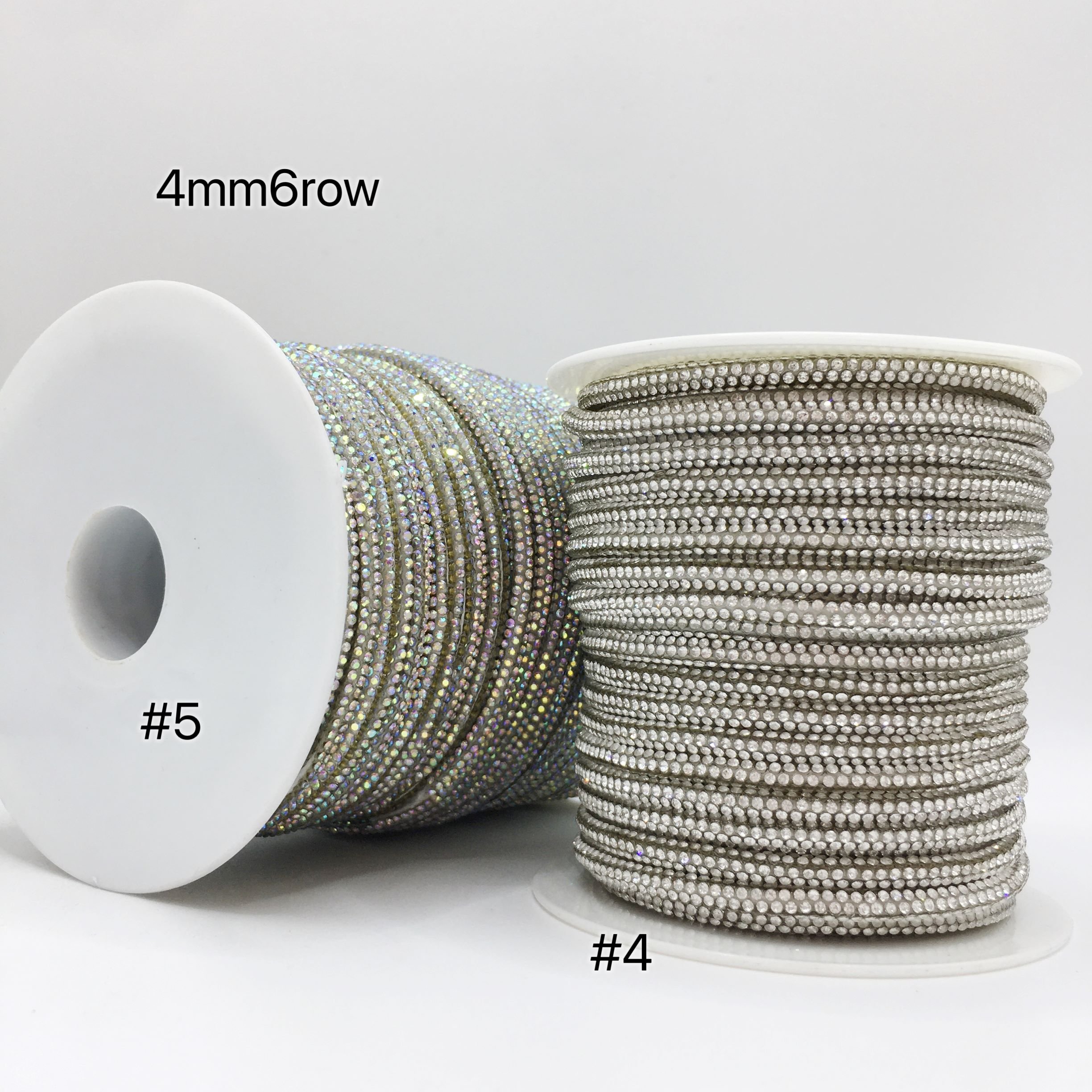 SINRONG 4mm round 6row Crystal DIY Decorative Bow Colorful Rhinestone & cotton Clothing rhinestone Rope for Clothes Accesons