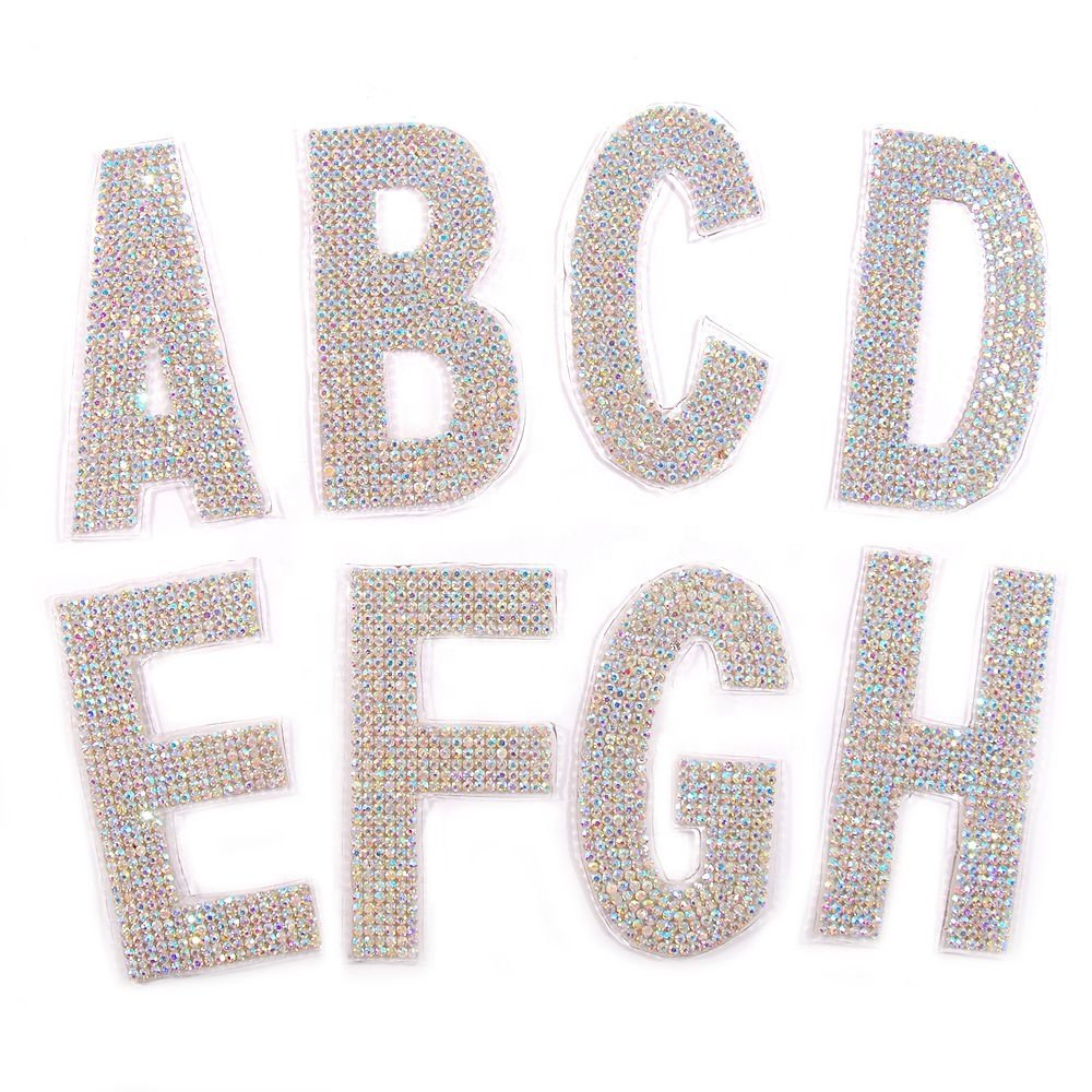 Fashion A-Z English Alphabet Glitter Hotfix Rhinestone Letter Iron on Patch Applique Transfer For DIY (price is for each letter)