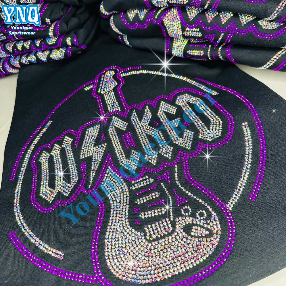 Cheap Price Cheer Bling Hotfix Custom Rhinestone Heat Transfer Design Iron On T-shirt