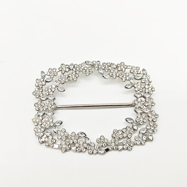 Factory Wholesale 40mm Designer Flower Hollow Carving Tri-Glide Metal Buckle Silver Rhinestone Belt Buckle For Women