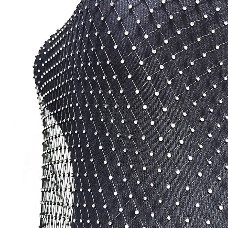 Factory Wholesale Elastic Stretch Fishing Net Rhinestone Mesh Fabric Glass Rhinestone For Decoration