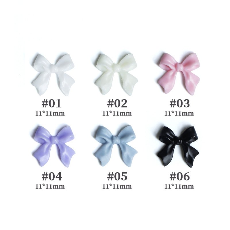 50 Pcs Kawaii Bow Nail Charms Korean Manicure Design Decorations White Beige Pink Resin Rhinestone Nail Art Supplies Parts