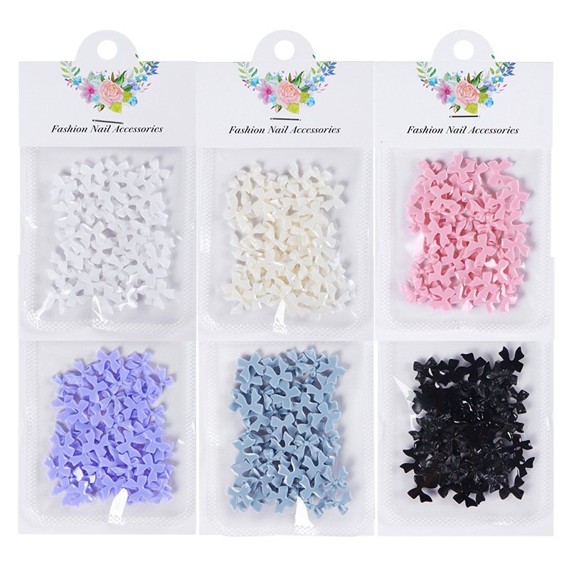 50 Pcs Kawaii Bow Nail Charms Korean Manicure Design Decorations White Beige Pink Resin Rhinestone Nail Art Supplies Parts