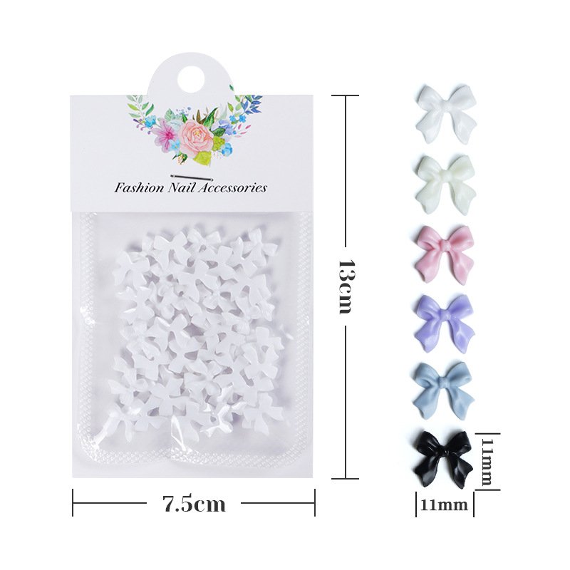 50 Pcs Kawaii Bow Nail Charms Korean Manicure Design Decorations White Beige Pink Resin Rhinestone Nail Art Supplies Parts