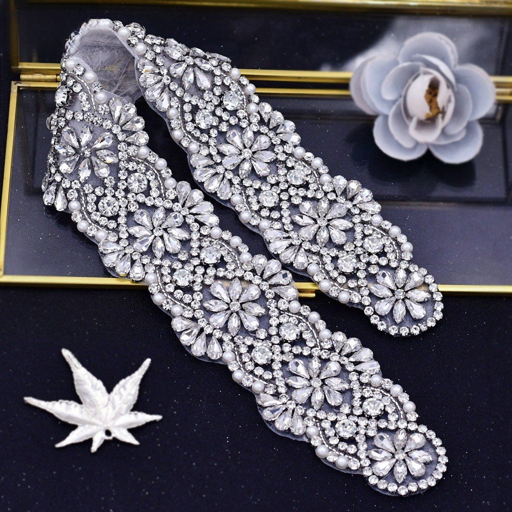 New silver Claw And Crystal Pearl Embellished Sash Trim Stone Rhinestones Appliques For Bridesmaid Dress Belt