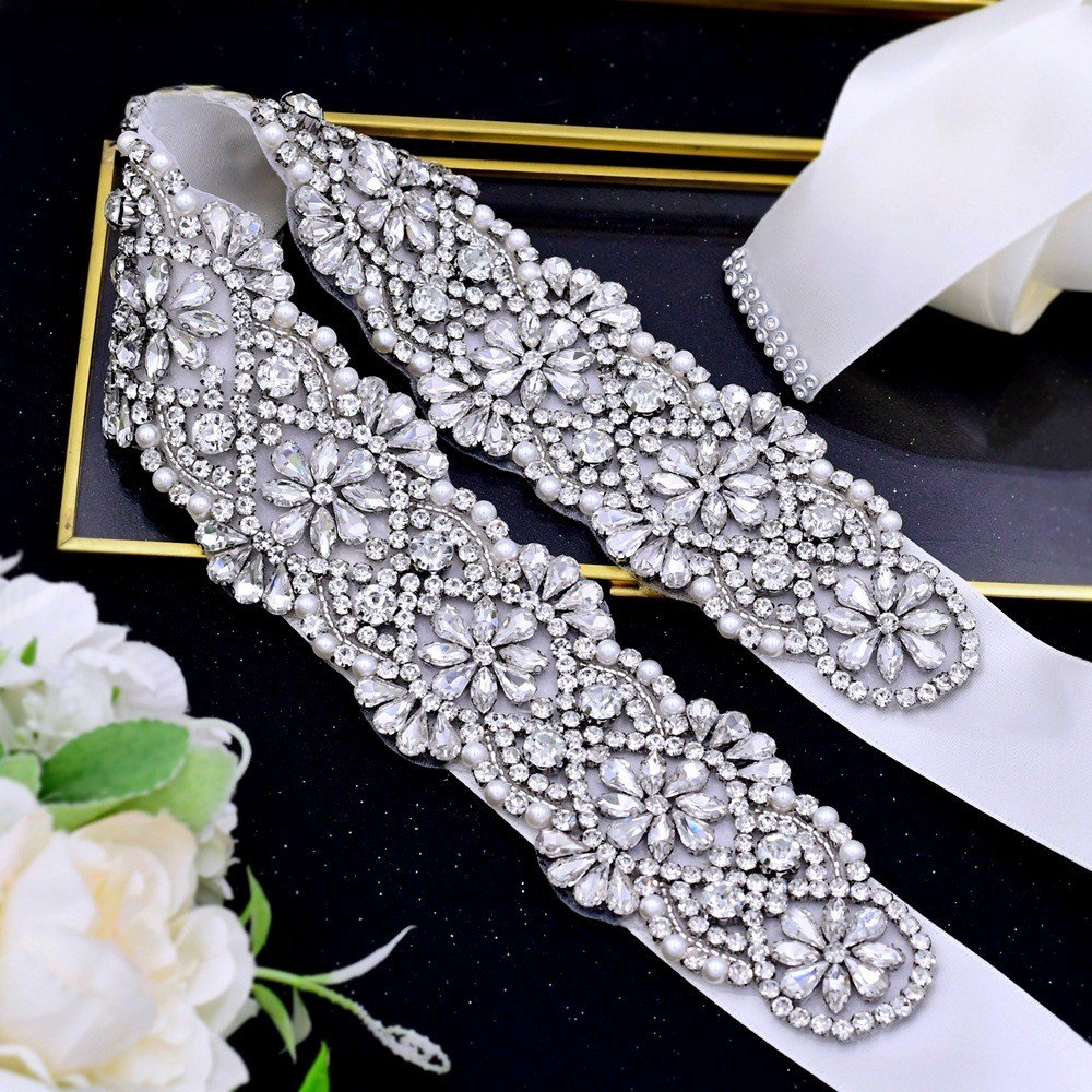 New silver Claw And Crystal Pearl Embellished Sash Trim Stone Rhinestones Appliques For Bridesmaid Dress Belt