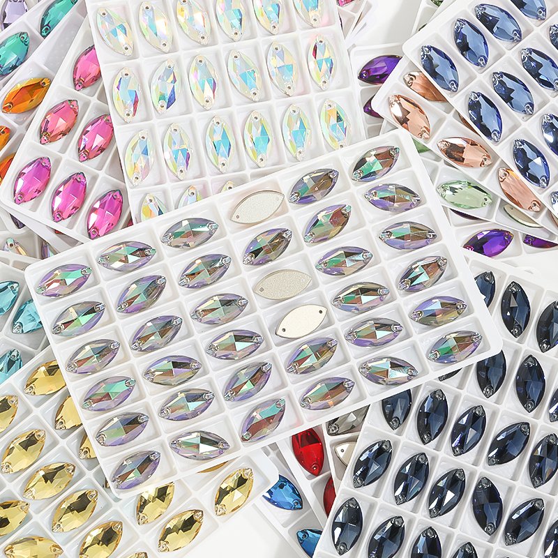 Xichuan Wholesale Glass Flat Back Sew On Stones Crystal Navette Rhinestones DIY Accessories