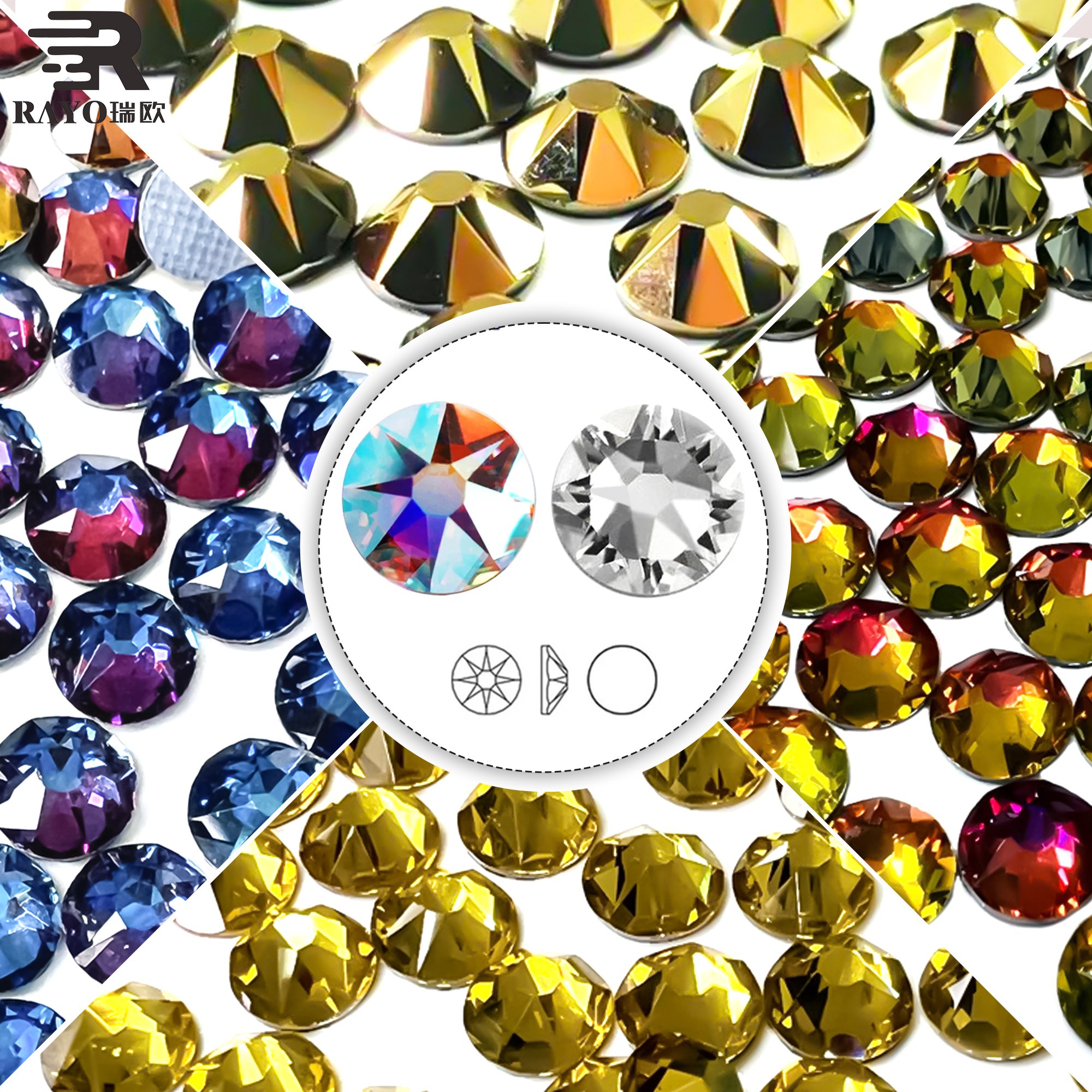 JP Bulk Rhinestone. 2088 16 Cuts Crystal AB SS16 SS20 SS30 High Quality Golden Bottom Non-Hot Fix for Wedding Dresses