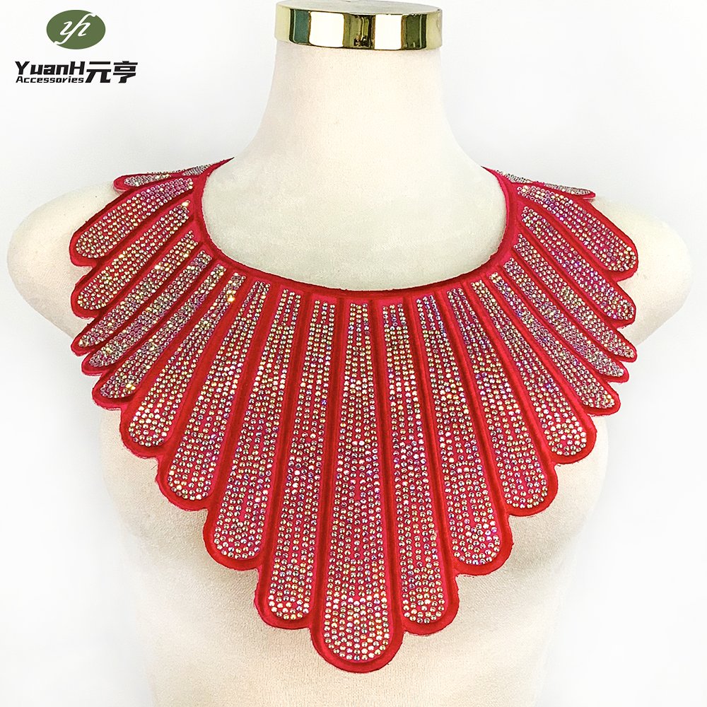Cheap Price Full Rhinestone Flower Embroidery Collar Design Neck Lace Applique for DIY Dress