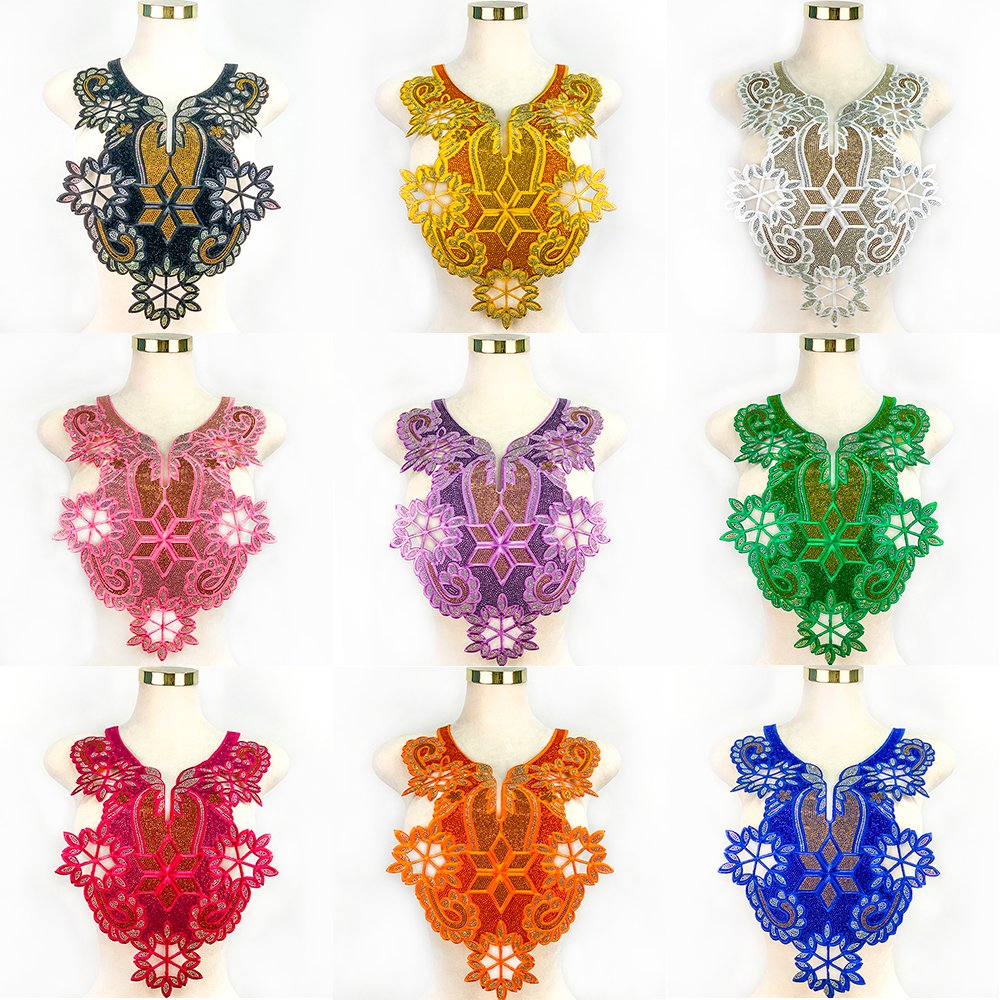 Cheap Price Full Rhinestone Flower Embroidery Collar Design Neck Lace Applique for DIY Dress