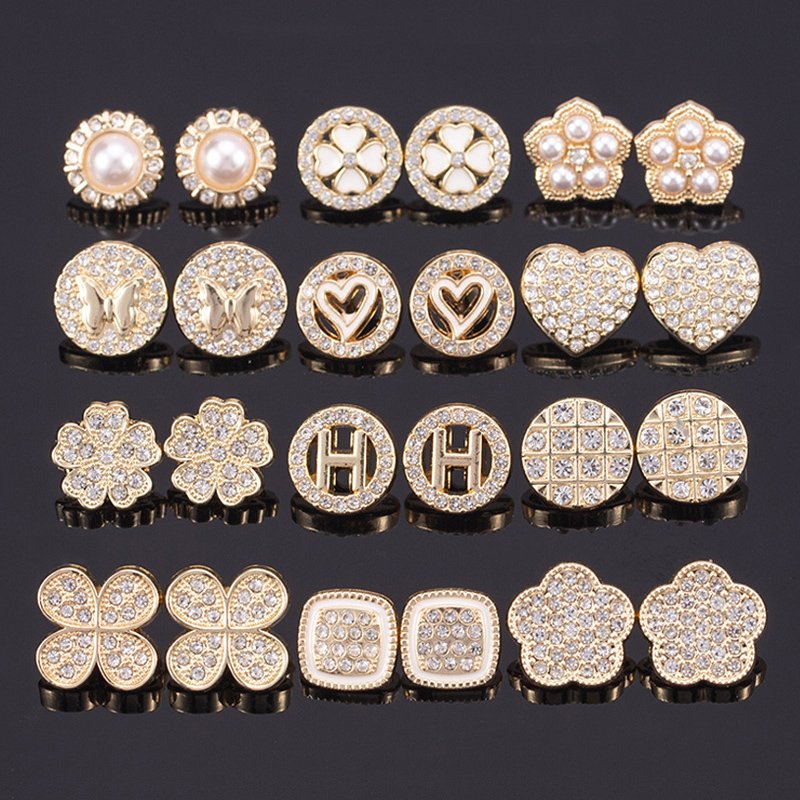 Fashion Decorative Golden Shiny Shank Buttons Rhinestone Metal Button For Shirt