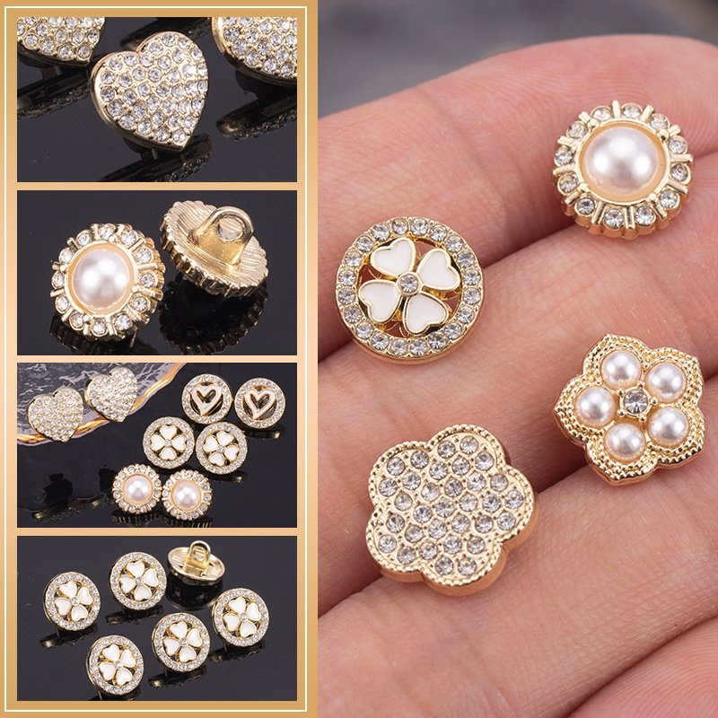 Fashion Decorative Golden Shiny Shank Buttons Rhinestone Metal Button For Shirt