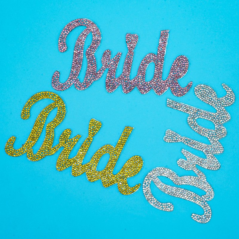 Rhinestone Bride ironing on Decal clothes shoes 3D beads crystal letter patch self adhesive DIY decoration patch