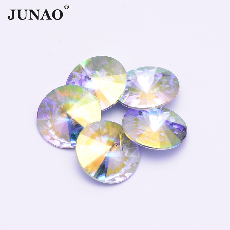 JUNAO 6mm-25mm Round Rivoli Strass Gemstones Pointback Acrylic Diamond Crystal AB Rhinestones For DIY Clothes