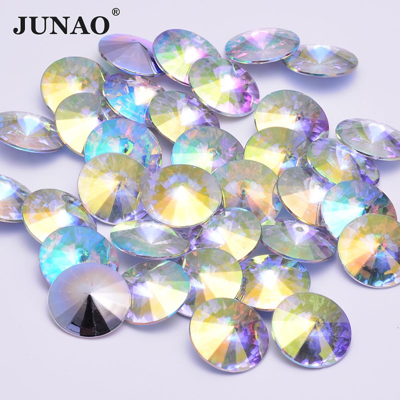 JUNAO 6mm-25mm Round Rivoli Strass Gemstones Pointback Acrylic Diamond Crystal AB Rhinestones For DIY Clothes