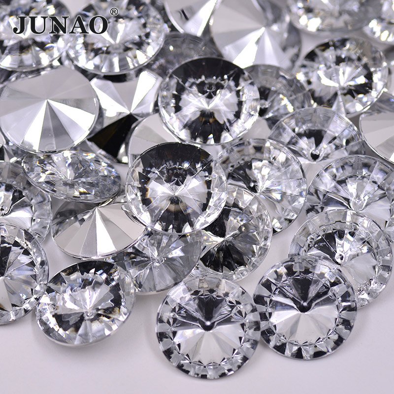 JUNAO 6mm-25mm Round Rivoli Strass Gemstones Pointback Acrylic Diamond Crystal AB Rhinestones For DIY Clothes