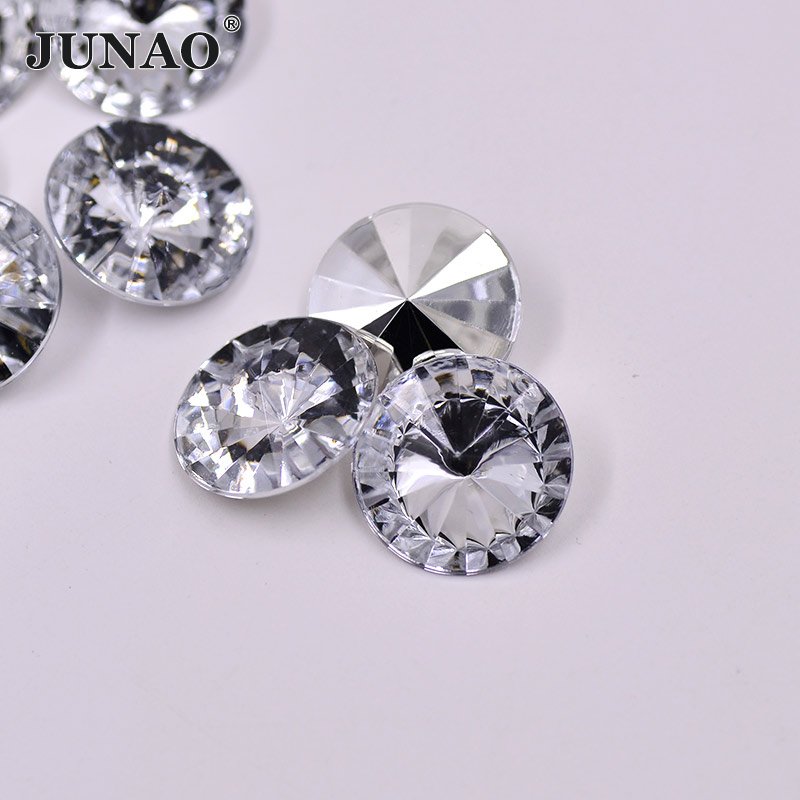 JUNAO 6mm-25mm Round Rivoli Strass Gemstones Pointback Acrylic Diamond Crystal AB Rhinestones For DIY Clothes
