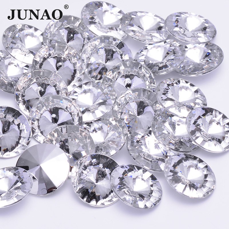 JUNAO 6mm-25mm Round Rivoli Strass Gemstones Pointback Acrylic Diamond Crystal AB Rhinestones For DIY Clothes