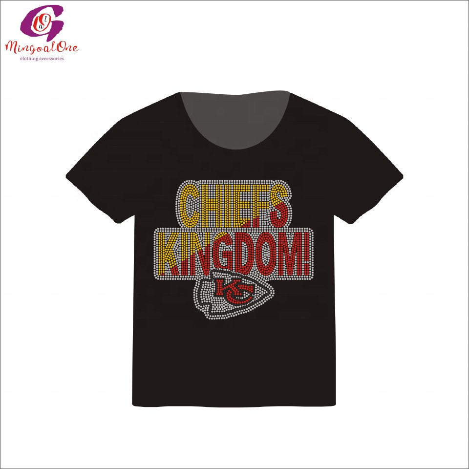 High Quality NFL Team Logo Rhinestone Iron On Bling Custom Sport Team Chiefs Crystal Rhinestone Heat Transfer Clothing Shirt