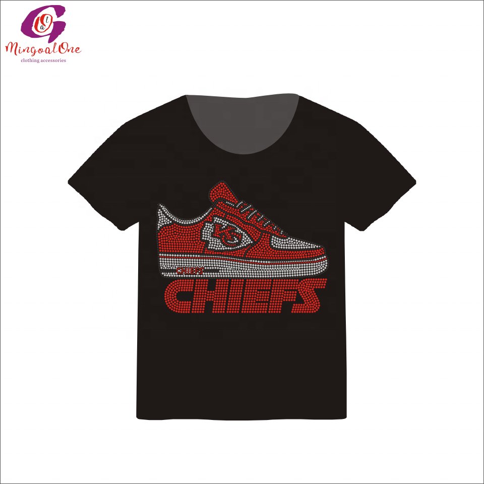 High Quality NFL Team Logo Rhinestone Iron On Bling Custom Sport Team Chiefs Crystal Rhinestone Heat Transfer Clothing Shirt