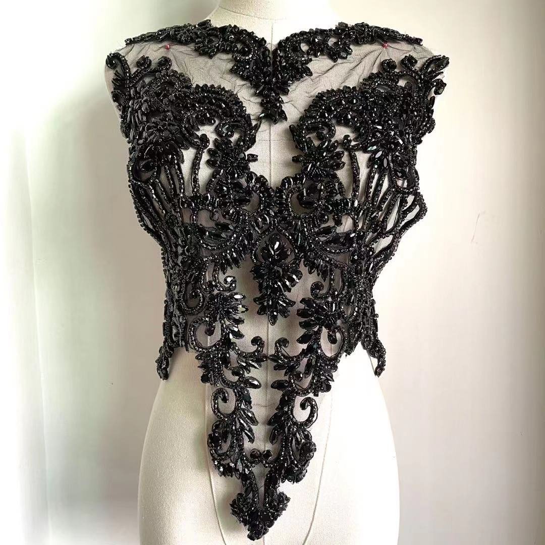 Hamd sewing Rhinestone Fabric Crystal Beaded Bodice Rhinestone Panel bodice applique