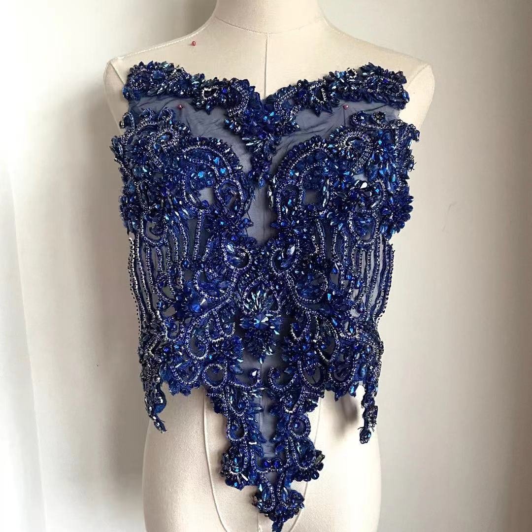 Hamd sewing Rhinestone Fabric Crystal Beaded Bodice Rhinestone Panel bodice applique