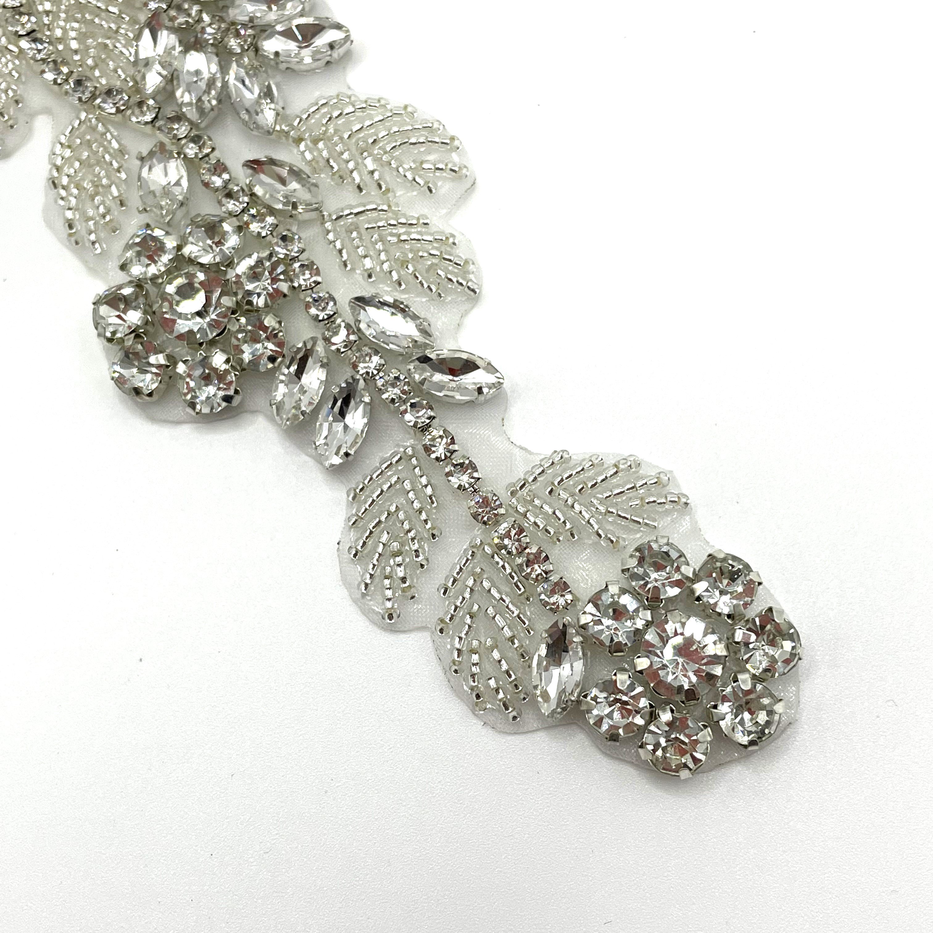 Wholesale high quality wedding dress flower bodice rhinestone applique crystal trimming for bridal