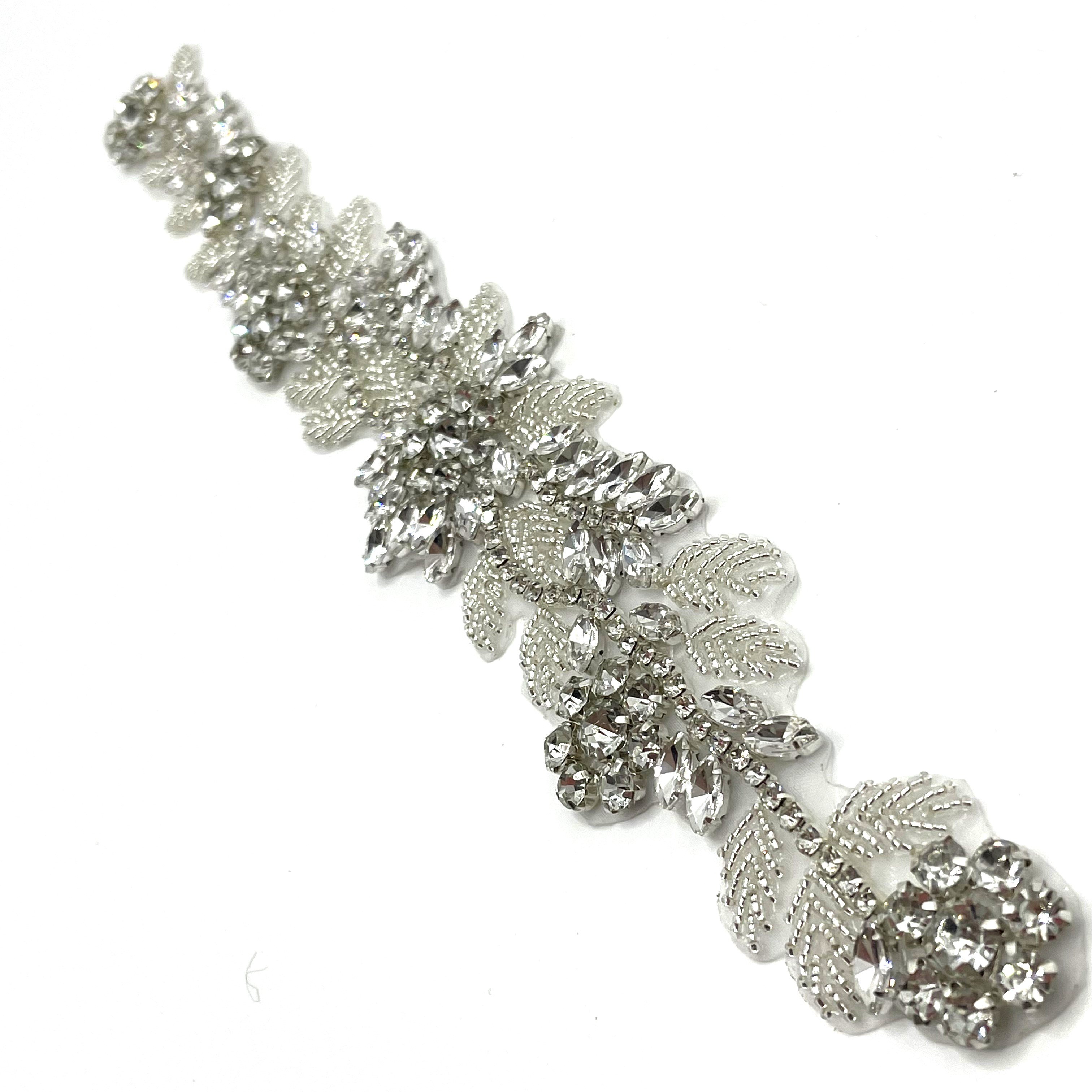 Wholesale high quality wedding dress flower bodice rhinestone applique crystal trimming for bridal
