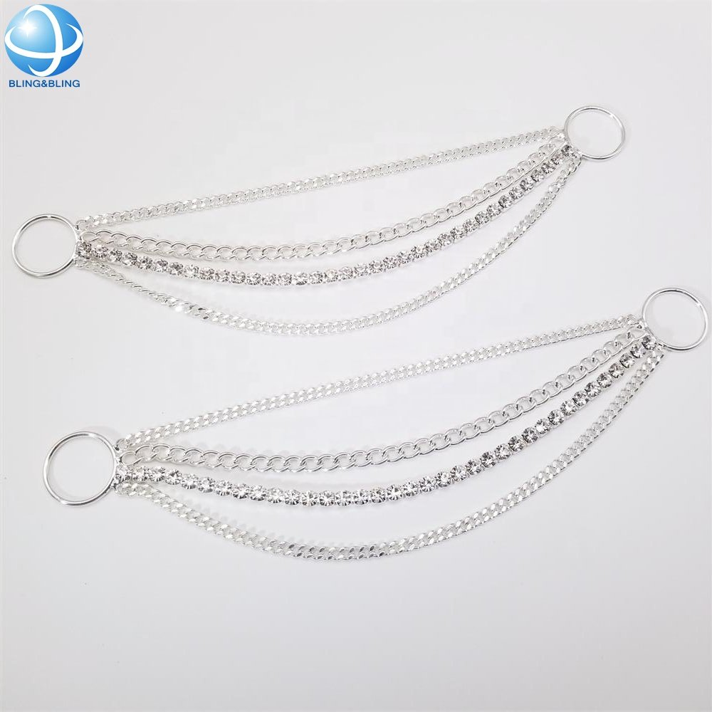 Sexy Bling Rhinestone Chains Tassel Bikini Connectors Metal Ring For Woman Swimsuit Crystal Accessories