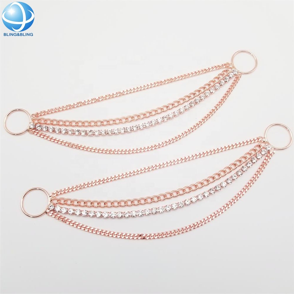 Sexy Bling Rhinestone Chains Tassel Bikini Connectors Metal Ring For Woman Swimsuit Crystal Accessories
