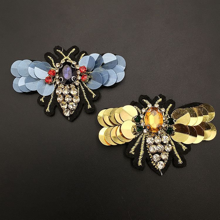 Hand made animal bee insect design iron on clothing bead rhinestone crystal appliques patch for hat bags accessories