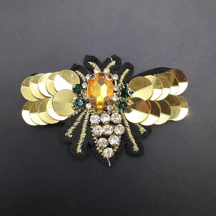 Hand made animal bee insect design iron on clothing bead rhinestone crystal appliques patch for hat bags accessories